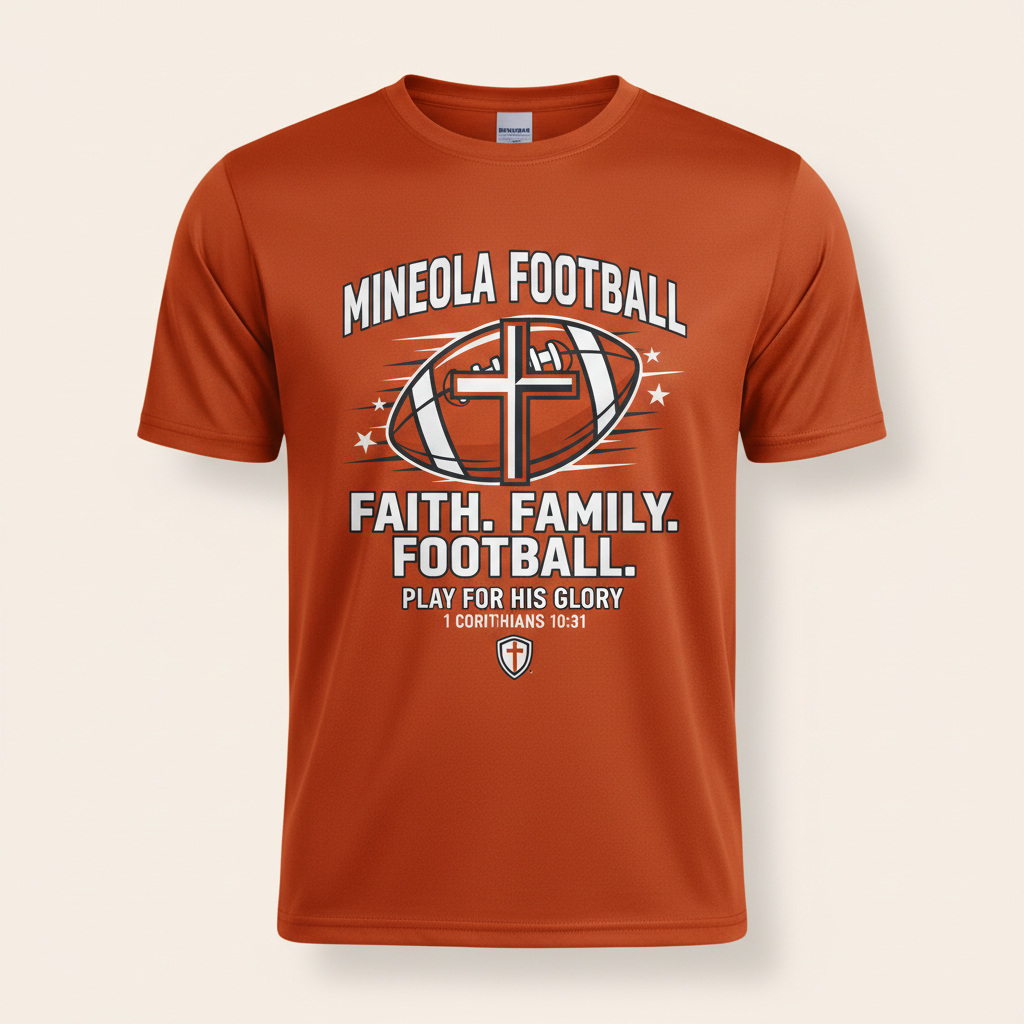 Detailed Mineola football Christian T-shirt mockup
