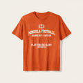 Orange and white men's Mineola football Christian T-shirt with Orange Out Faith On design